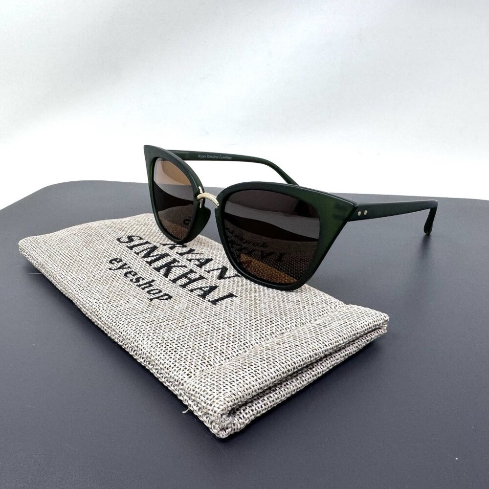 Ryan Simkhai Eyeshop Sunglasses  R-2017  C2 Green Gold Cat Eye Polarized